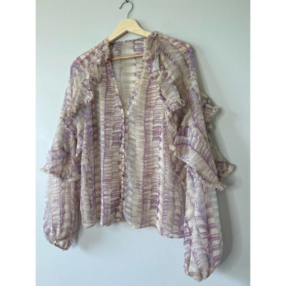 Alexis Samel Ruffle Wisteria Button Down V-Neck Top Women's Multi Size: XS NWOT - Picture 3 of 8